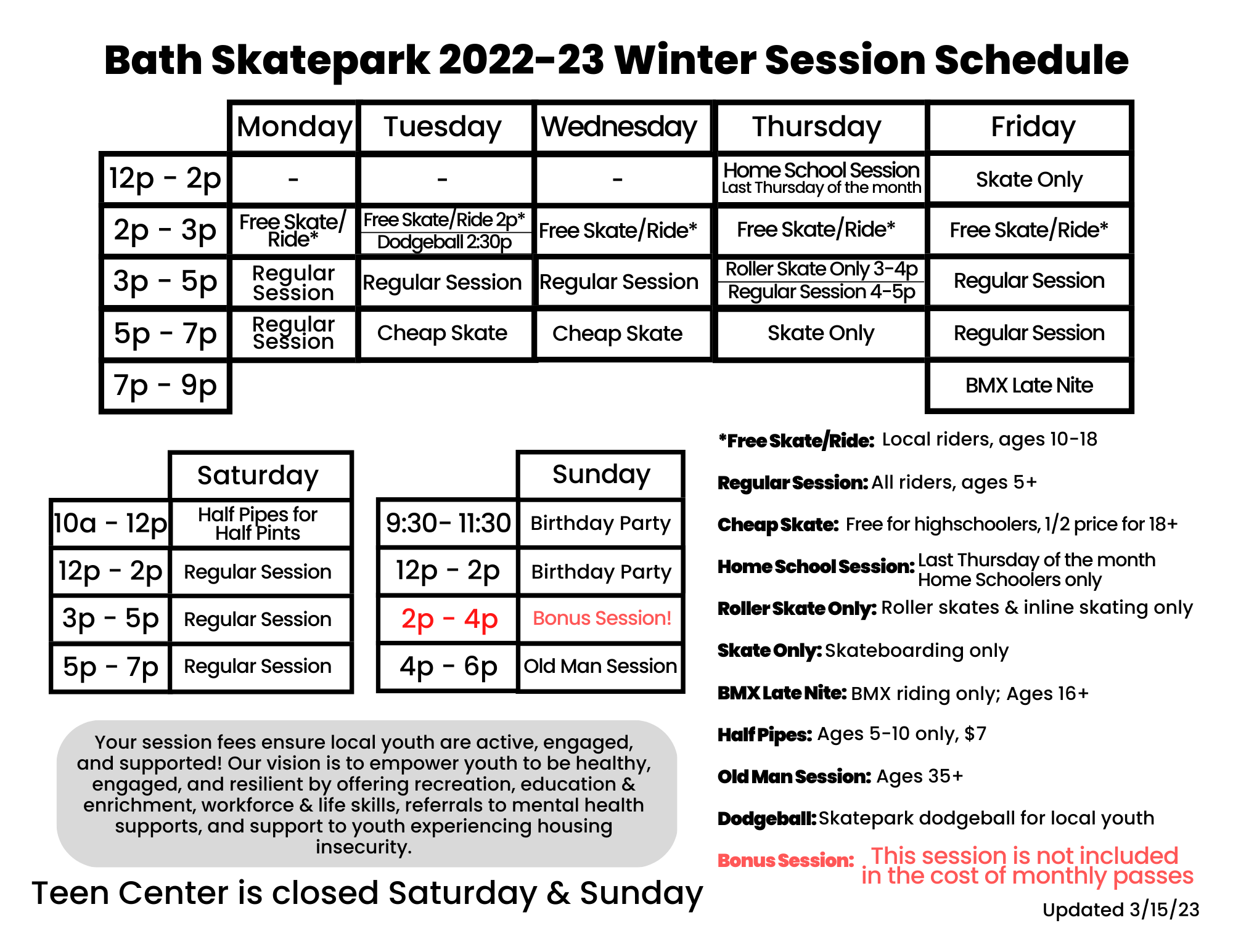 2022-23 Sessions Effective 3-15-23