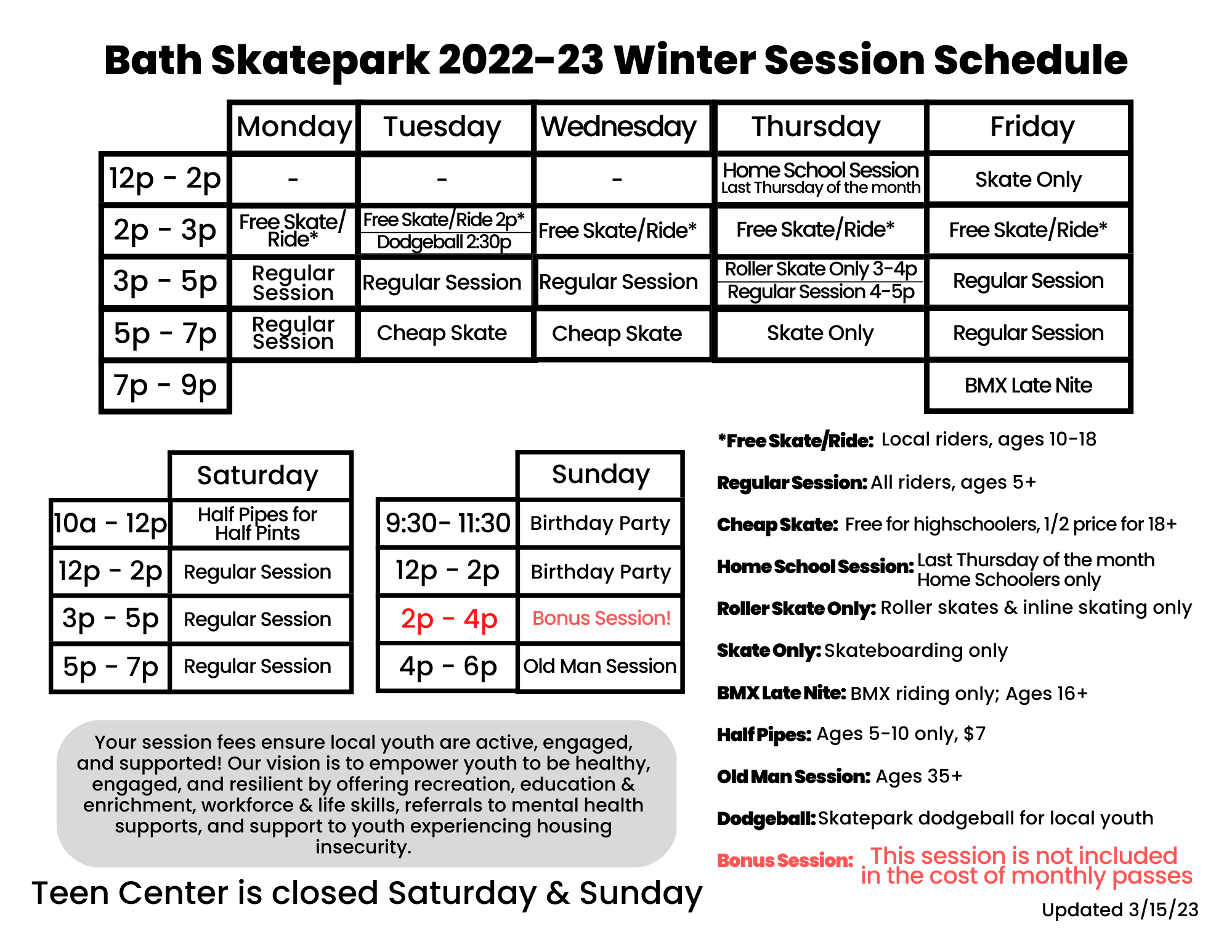 2022-23 Sessions Effective 3-15-23 2022-23 Sessions Effective 3-15-23