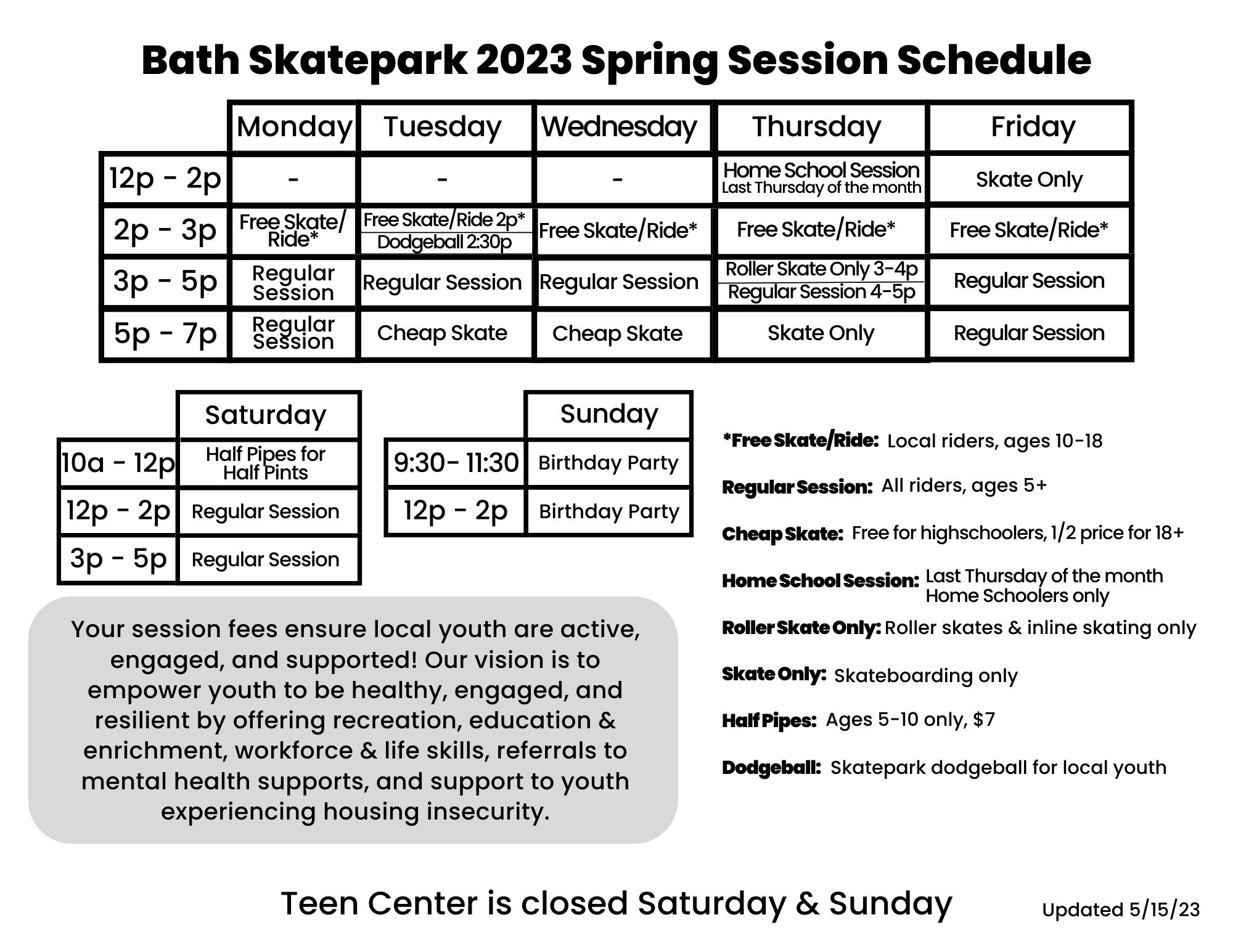 2023 Sessions Effective 5-15-23 2023 Sessions Effective 5-15-23