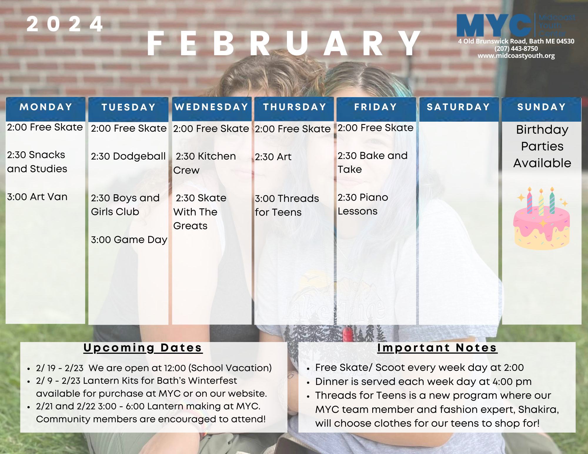 MYC Program Calendar February 2024